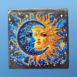 Hand Crafted Diamond Art Sun and Moon Jeweled Note Box